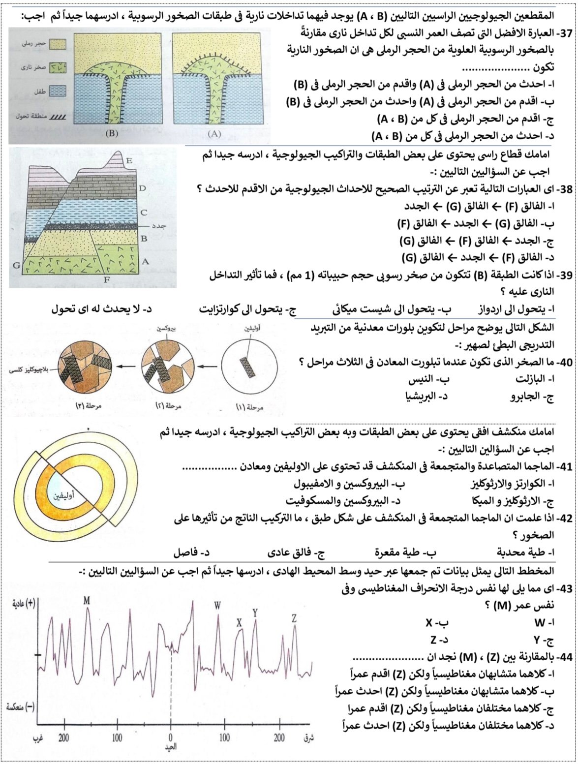 أسئلة مادة الجيولوجيا أسئلة مادة الجيولوجيا