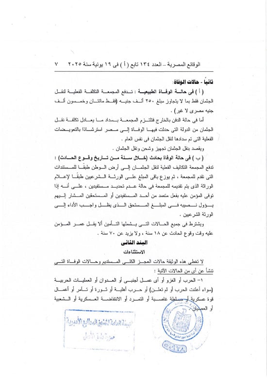 قرار العمل بوثيقة التأمين من الحوادث الشخصية للمصريين بالخارج (7) قرار العمل بوثيقة التأمين من الحوادث الشخصية للمصريين بالخارج (7)